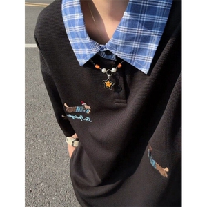 腊肠小狗假两件polo衫男款夏季衬衫领t恤学院风五分袖 TZ105图片