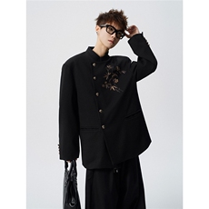 风竹子刺绣M-5XL大码95%涤纶5%氨纶中式西服XF78309特P70控128，男装西服，星座227-7