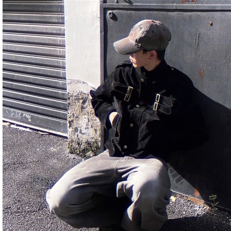 秋冬新款英伦高定修身时尚立领男日系复古多口袋工装麂皮绒夹克,男装夹克,星座506A