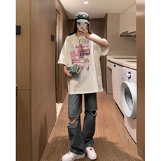日系简约高街潮流个性印花T恤纯棉短袖休闲复古风格上衣HY792TP25，男装T恤，电商A102B