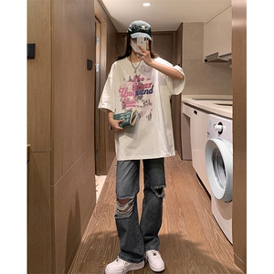 日系简约高街潮流个性印花T恤纯棉短袖休闲复古风格上衣HY792TP25图片