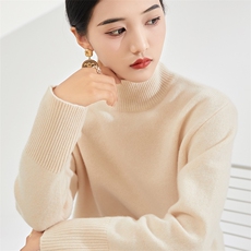 女士秋冬季新款时尚宽松半高领羊毛衫，女装羊毛衫，奢优羊绒