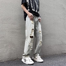 牛仔裤男夏季薄款美式高街vibe风破洞宽松休闲长裤子N013-P45，男装牛仔裤，星座308B-1