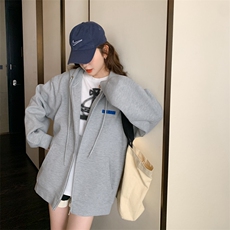 23年新品牙刷绣长款宽松慵懒连帽卫衣，女装卫衣/绒衫，菡迪欧娜