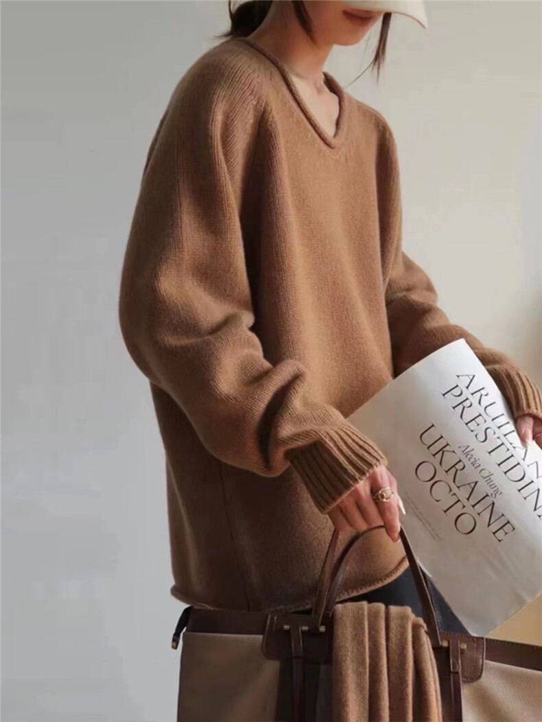 秋冬新款女宽松慵懒风软糯外穿加厚毛衣女针织,针织衫/毛衣,半城羊绒