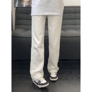 宽松提花牛仔裤休闲裤女早春高腰直筒裤拖地阔腿裤长裤子 K7132图片