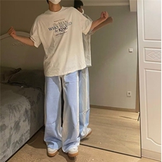DM95-P55牛仔裤男女褶皱阔腿裤洗水长裤垂感直筒拖地裤-网图现货，男装牛仔裤，星座603-2