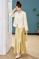 新中式G风套装女2026春新款优雅时尚复古盘扣刺绣文艺范两件套裙，女装套装/套裙，火爆靓佳人