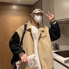 复古棒球服外套拼接设计感学生排扣毛呢夹克毛呢外套Y6539P65，男装夹克，星座1116-2
