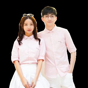 2021新款夏天中袖衬衫情侣装尖领条纹五分袖衬衣班服816B-Y209图片