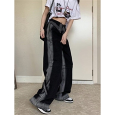 网络图现货翻边牛仔阔腿裤显瘦垂感直筒拖地长裤子R8801-P65，男装牛仔裤，星座1005-4