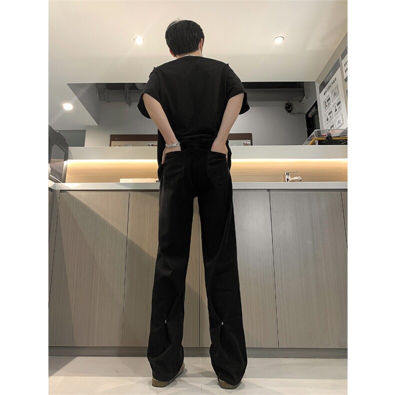 现货秋冬高街直筒阔腿牛仔裤宽松百搭暗扣休闲裤男K616-P50,男装牛仔裤,星座205