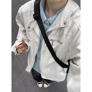 工装翻领夹克男春秋季美水洗帆布牛仔外套男款多口袋J201