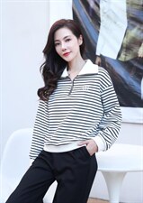 现货供应：条纹休闲卫衣，女装卫衣/绒衫，拉思维加丝