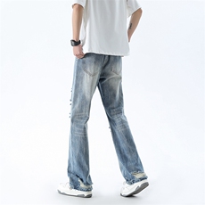 B221美式ins高街暗黑小众夏季重工艺破洞牛仔裤LK24178-P65控88，男装牛仔裤，电商B221