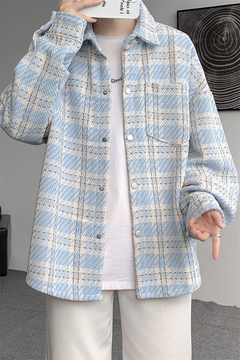 8XL-M特大码高级感千鸟格闲大码情侣复古翻领夹克外套JK1303P65,男装夹克,电商D206-1
