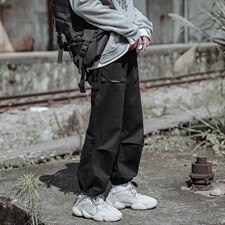 2021秋季新港风大码男复古直筒阔腿抽绳束脚休闲裤九分裤K262-P50，男装休闲裤，电商A001
