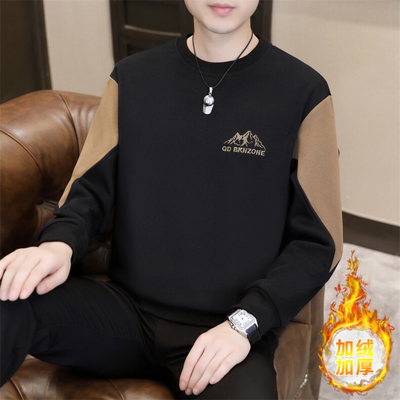 秋冬新款男士休闲时尚圆领60棉套头卫衣打底衫L801-P47-加绒P52图片