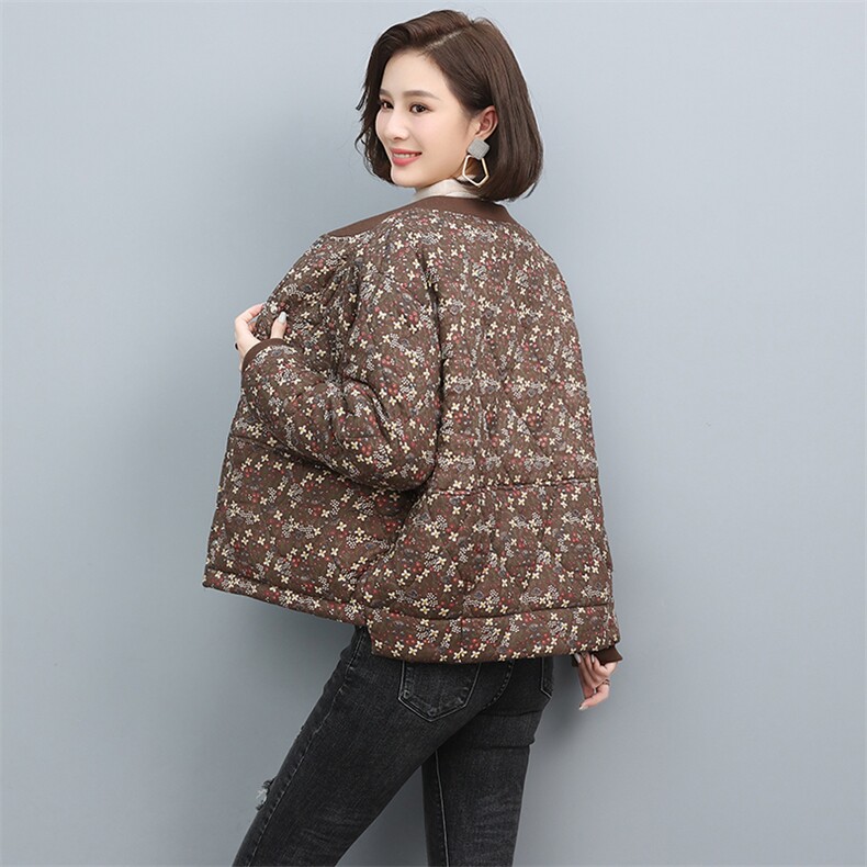 时尚宽松花色棉服冬季保暖显瘦外套,女装棉衣/棉服,独衣靓