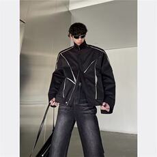 美式拼接廓形夹克外套男春秋季宽松休闲百搭上衣，男装夹克，星座716-4