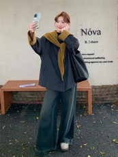 欧货拼色披肩毛呢短款外套女秋2025新款宽松显瘦小个子拉链夹克潮，女装毛呢外套，浙宝301