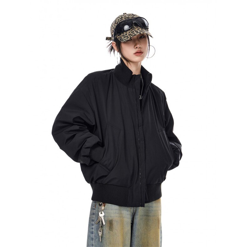 现货26春装美拉德立领飞行夹克纯色复古廓形高街棒球服外套,男装夹克,电商A486