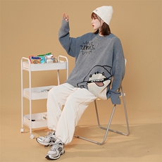 现货港风中性秋冬印花情侣宽松休闲圆领针织衫毛衣DM118-P65，男装针织衫/毛衣，电商D321-1