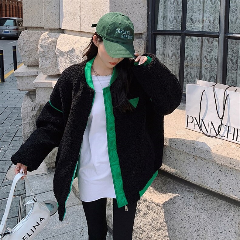 两面穿撞色羊羔毛棉服短外套2025年冬季新款加厚设计感棒球服棉衣，女装棉衣/棉服，浙宝189
