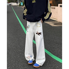 美式高街vibe风裤子欧美痞帅刺绣印花牛仔裤cleanfit直筒裤S6007，男装休闲裤，星座506