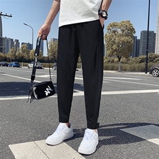 黑色2023秋装精神小伙九分裤男青年冰丝裤束脚裤潮K120-P38控58，男装休闲裤，电商A108