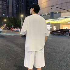 2024夏季新款港风外景大码冰丝短袖T恤套装M-5XHQ24506-P60，男装休闲套装，电商A022