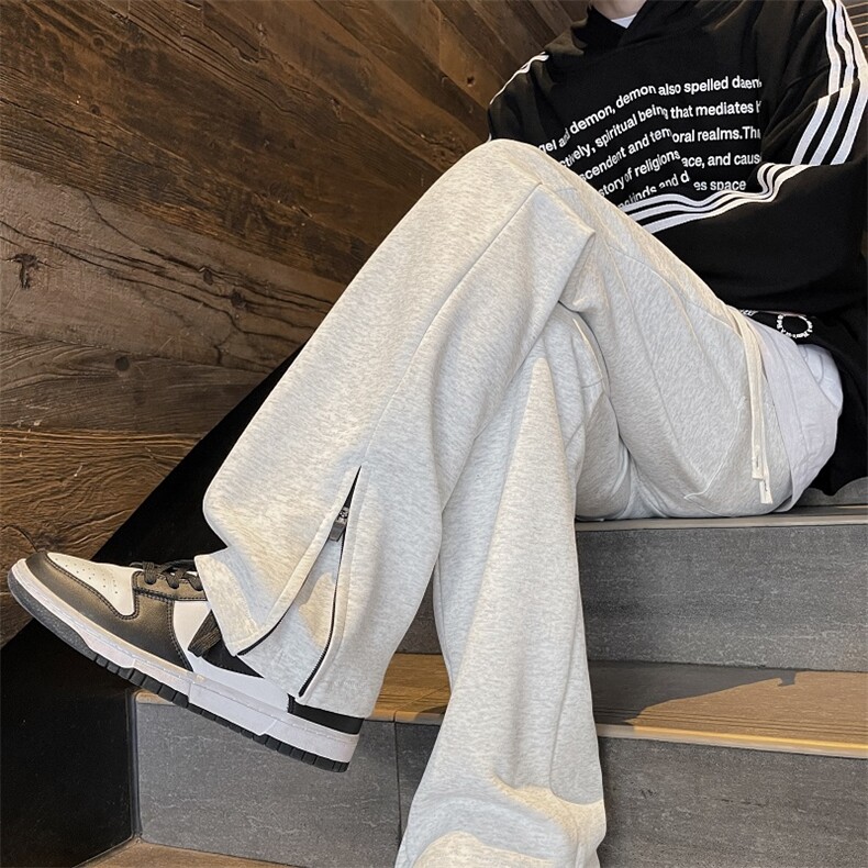 港风秋冬款男卫裤侧边开叉拉链直筒宽松加厚休闲裤H676P40,男装休闲裤,星座1013-1