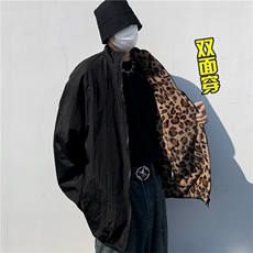 新款美式复古两面穿棉服豹纹外套时尚潮牌欧美街头棉衣男冬，男装棉衣，星座302B