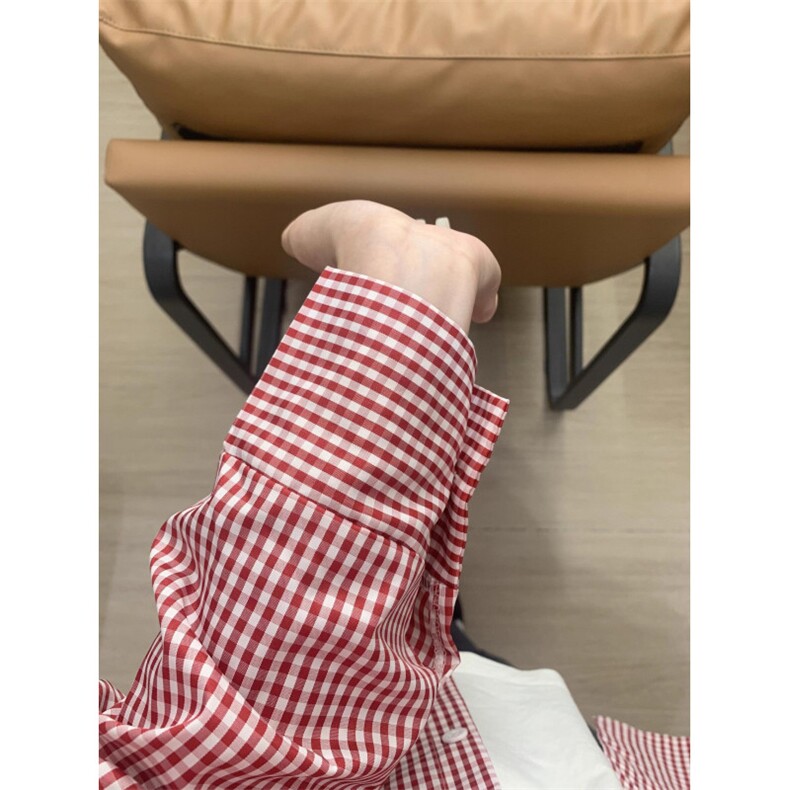 TC665-p45美式复古格子衬衫女春秋设计感叠穿长袖衬衣,女装衬衫,星座617A-2