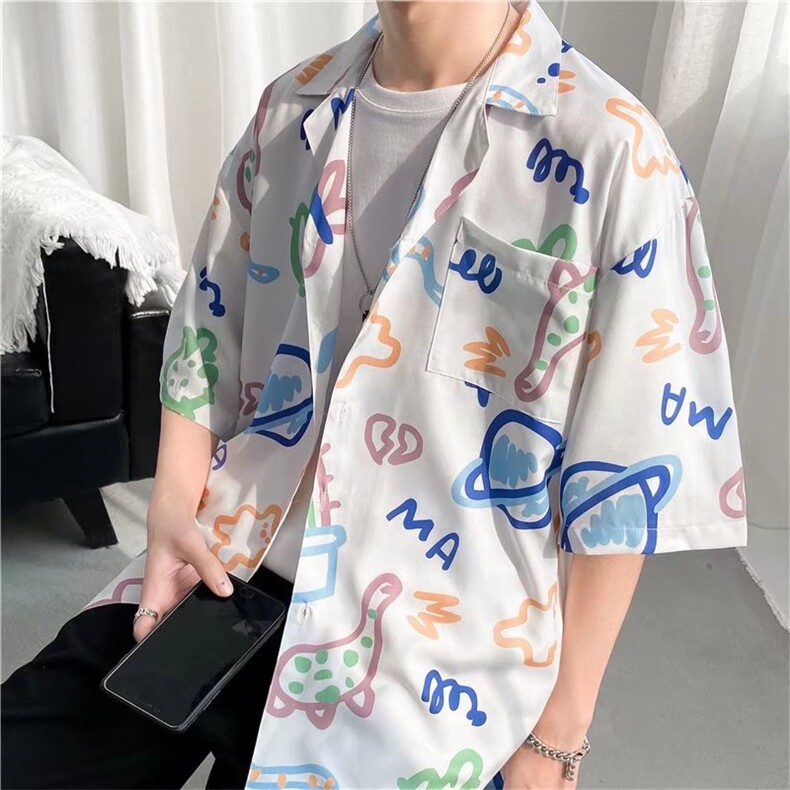 短袖衬衫春款男港风潮流弹力C1306P30,男装衬衫,星座1116-2