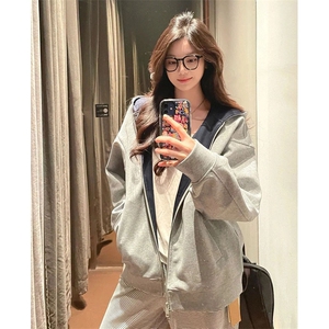 抖音得物高品质二开 26春装美式重磅宽松结构双面连帽卫衣外套W68图片