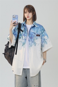 XZ-230-1CS513夏新款中性风简约轻奢扎染渐变休闲短袖衬衫P45控58图片