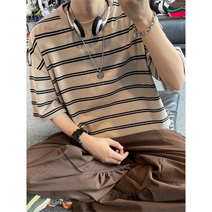 夏季圆领短袖男潮牌条纹宽松休闲透气时尚T恤上衣T3638-特价P30图片
