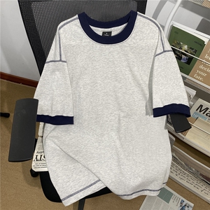 300克得物重磅100纯棉宽松撞色结构感光板短袖T恤男 RH5015-特P32图片