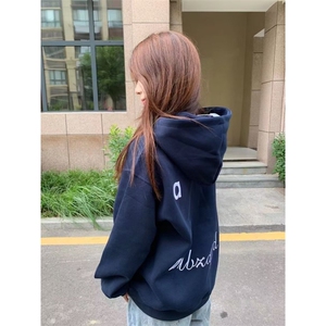 花灰色连帽卫衣女秋冬2025新款美式宽松春秋季新款带帽套头上衣图片
