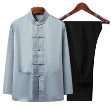 唐装男长袖套装秋季款棉麻春秋季薄款中年爸爸装YD9828-P135，男装民族服装，星座1105-3