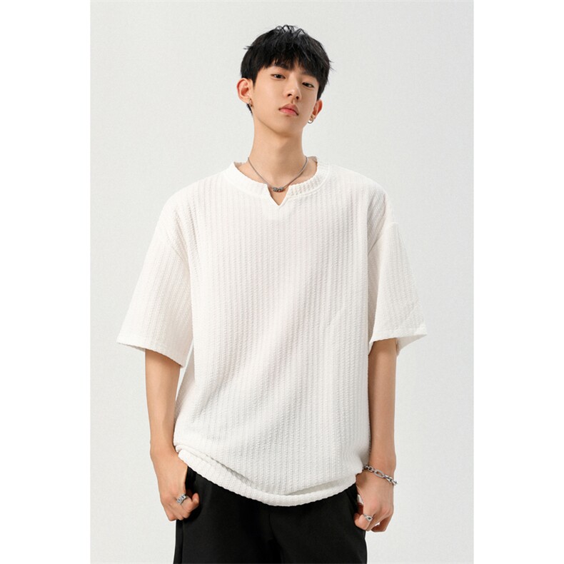 2025夏季新款港风无影墙大码V领短袖T恤M-5XHT25715-特P12，男装T恤，电商A022