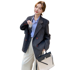 灰色西装外套女2025春季新款复古设计感韩系气质休闲百搭通勤西服，女装短外套，2C262