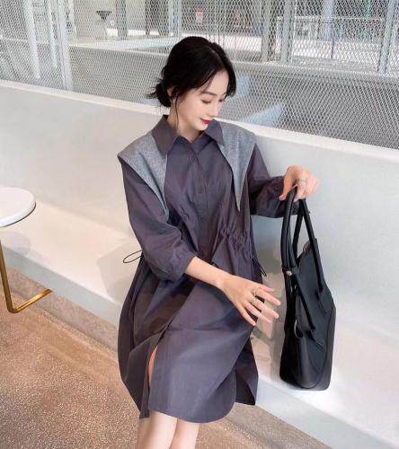 秋季披肩衬衫裙，女装衬衫，吉之红