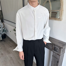 痞帅刺绣立领衬衫男长袖轻熟风男装春秋季垂坠感休闲衬衣CA691，男装衬衫，星座1116A-2（原606A-1）