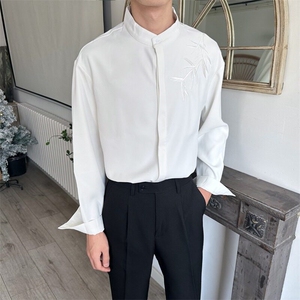 痞帅刺绣立领衬衫男长袖轻熟风男装春秋季垂坠感休闲衬衣 CA691图片