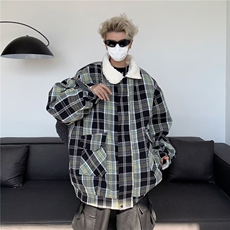 外套男秋冬季羊羔毛棉服加厚小香风宽松格子棉衣潮8029P88，男装棉衣，星座410-2
