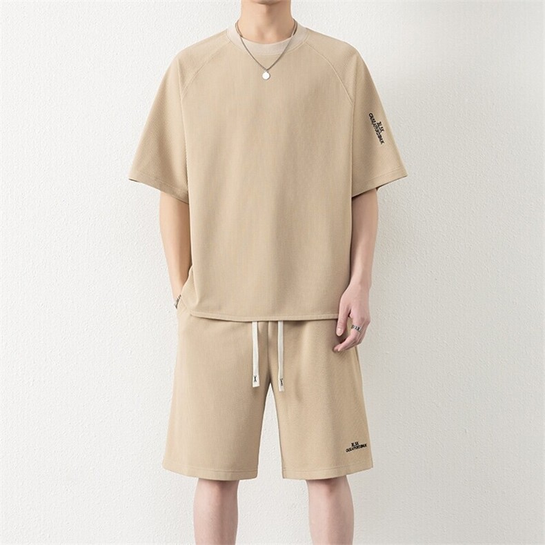 纯色二开TZ25308-特P55休闲套装男生港风宽松短袖短裤运动两件套,男装牛仔裤,电商D310B-1