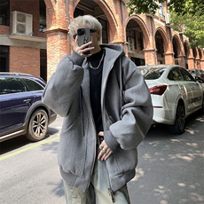 双拉链连帽毛呢大衣外套宽松廓形加厚风衣夹克上衣B289-Z0365P128，男装夹克，电商B289