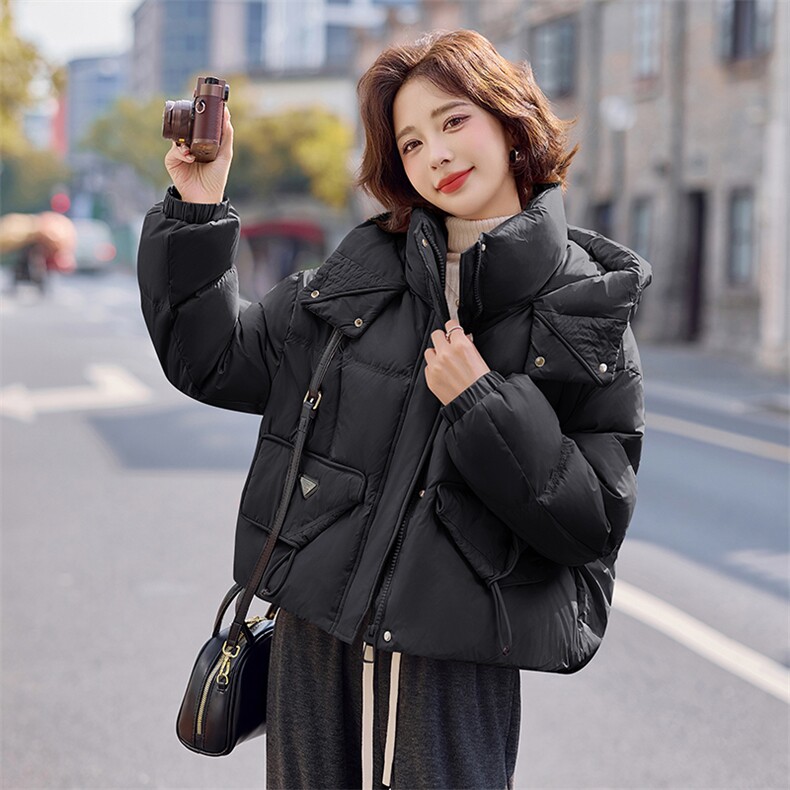 羽绒服女短款2024冬季新款女装连帽保暖休闲白鸭绒外套潮！现货！,女装羽绒服,慧尚依恋
